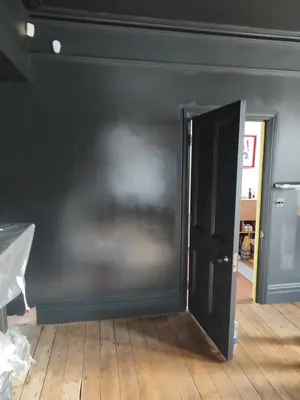 Dark interior — bay window sanding