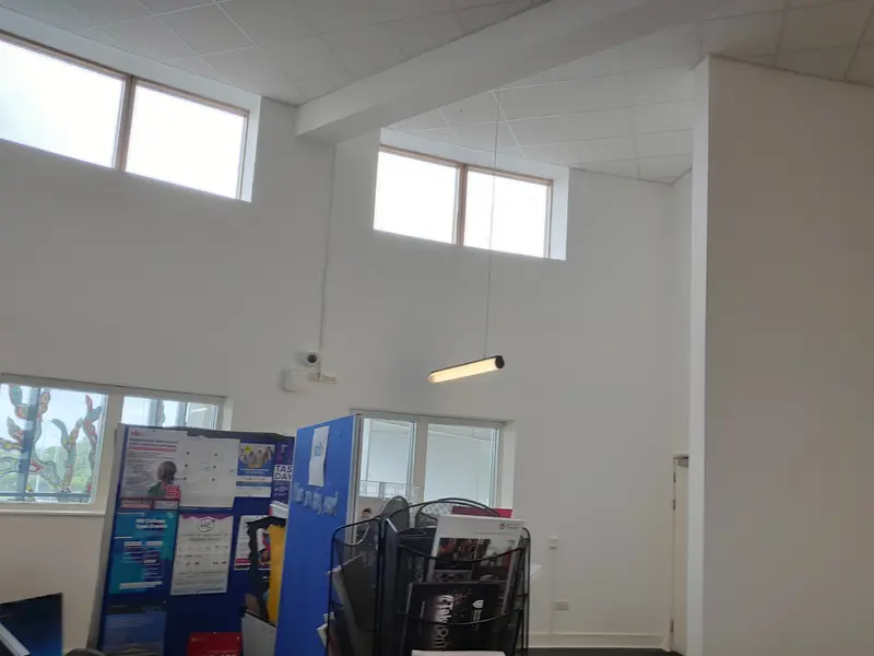 Milton Keynes Academy, Milton Keynes — tall classroom with clerestory windows, newly painted white walls